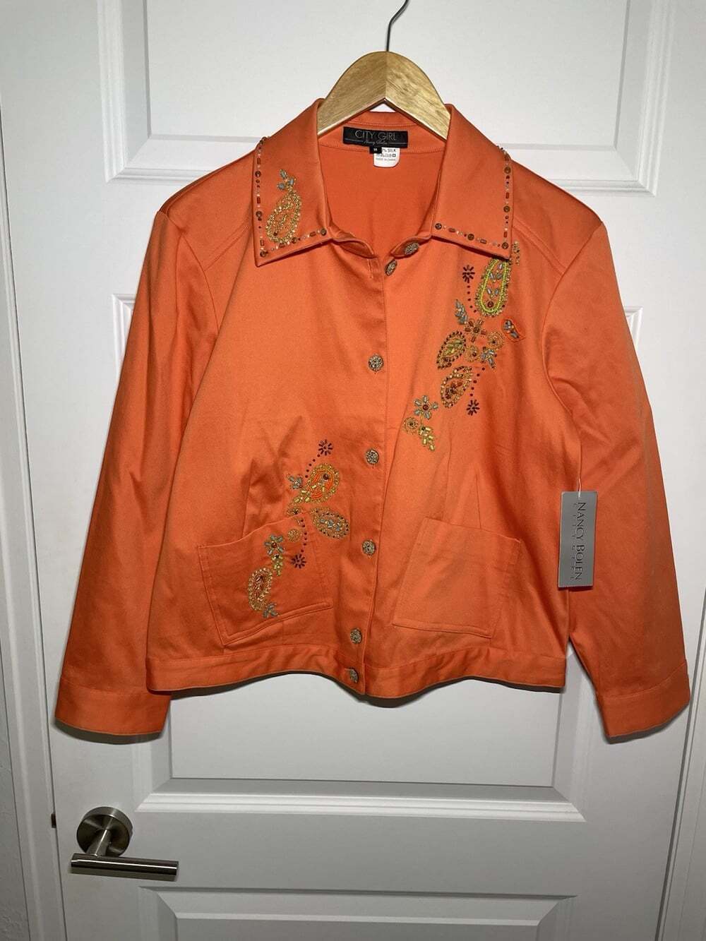 Vintage Nancy Bolen City Girl Silk Jacket Small Artsy Boho Beads Paisley 90s NWT